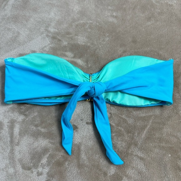 Victoria's  Secret Jeweled Center Turquoise Blue Bandeau Bikini Top Size Medium - Picture 4 of 6